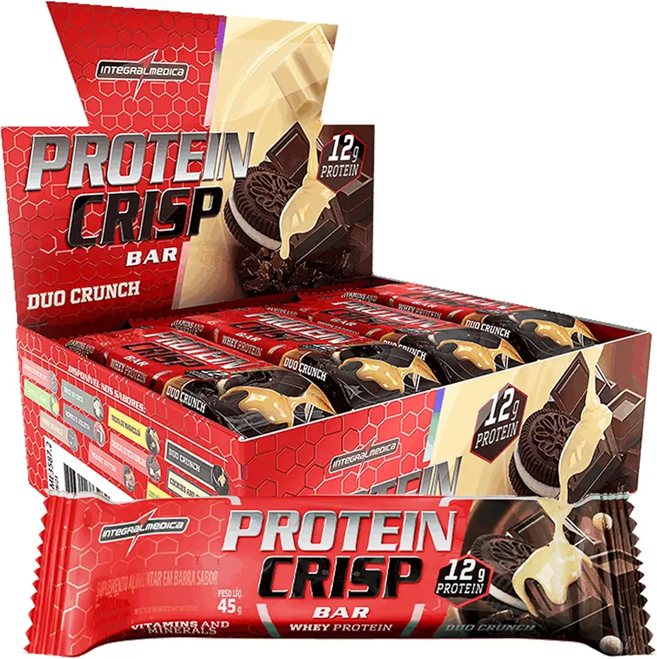 Integralmedica - Barra de Proteína Whey Protein Crisp Bar Duo Crunch - Snack Proteíco - Pré e Pós-Treino - Display com 12 Unidades