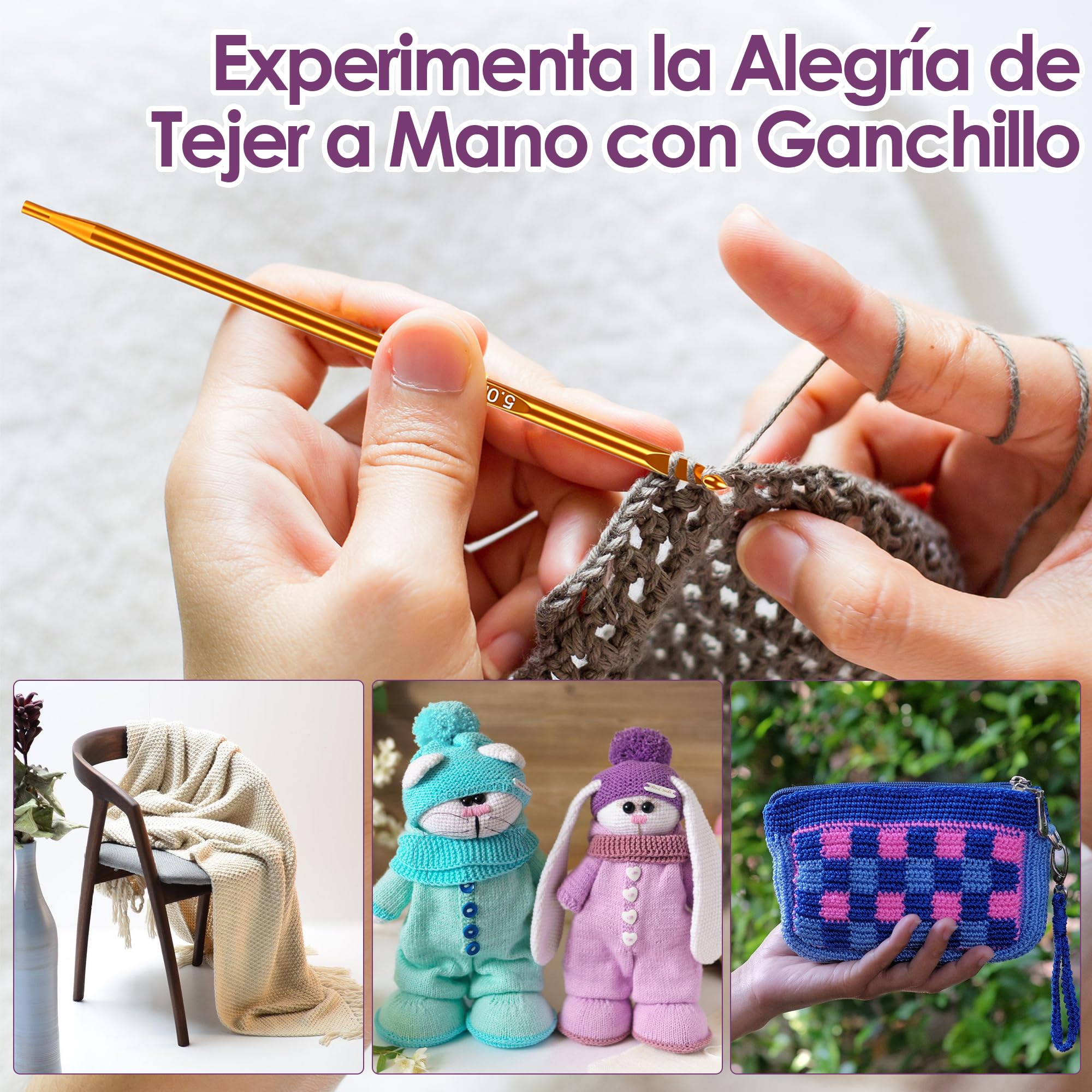 Ganchos de Ganchillo Intercambiables, Paquete de Accesorios para Manualidades de 12 Piezas, Aleación de Aluminio y Metal con Cables 40 60 80 100cm