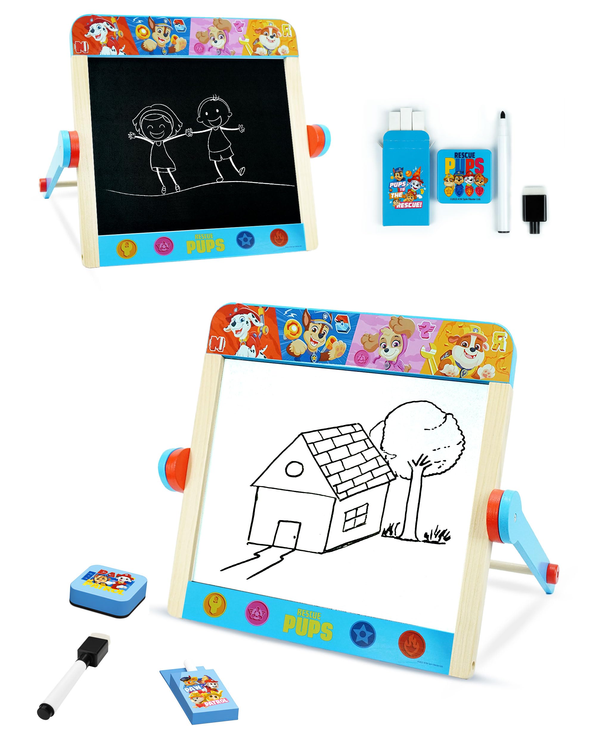 Paw Patrol Art & Craft Table for Kids - 2-in-1 Double-Sided Chalkboard & Whiteboard Drawing Board for Children, Portable Art Station 30 × 25 × 20 cm - Tabletop Easel — image 1