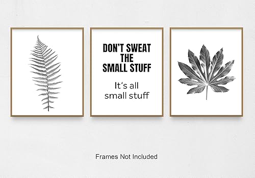 Miniatura 2 de Modern Black And White Tropical Leaf Typography Dont Sweat The Small Stuff, Saying Wall Art Set of 3, 8x10 inch Unframed Print Poster With