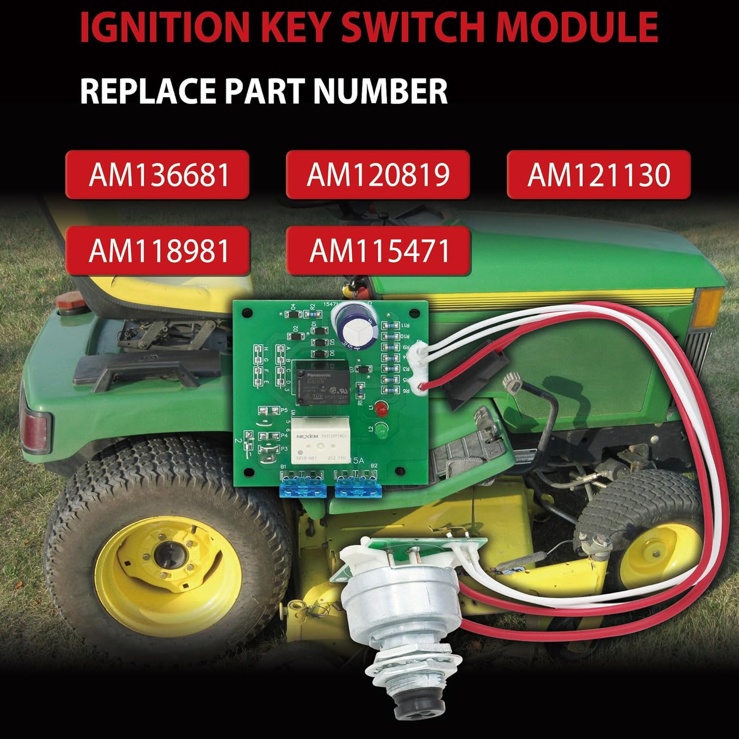 AM136681 Starter Ignition Key Switch Module with 2 Keys Compatible with John Deere Tractor 415 425 445 455 Serial Number 070001 and Below, Replacement for: AM121130, AM118981, AM115471, AM120819