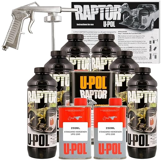 U-POL Raptor Tintable Urethane Spray-On Truck Bed Liner Kit W/Free Spray Gun, 6 Liters