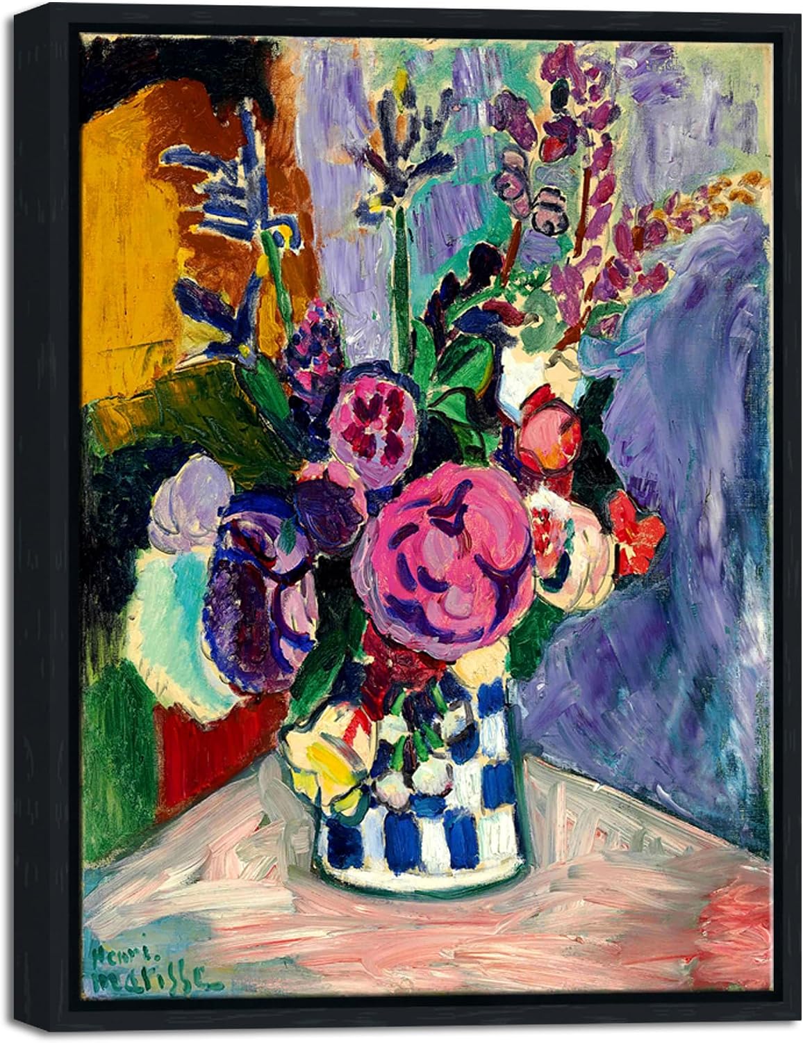 Wieco Art Black Framed Canvas Prints Wall Art Still Life of Peonies in a Vase 1907 by Henri Matisse Abstract Canvas Art Print for Wall Decor and Home Office Decorations