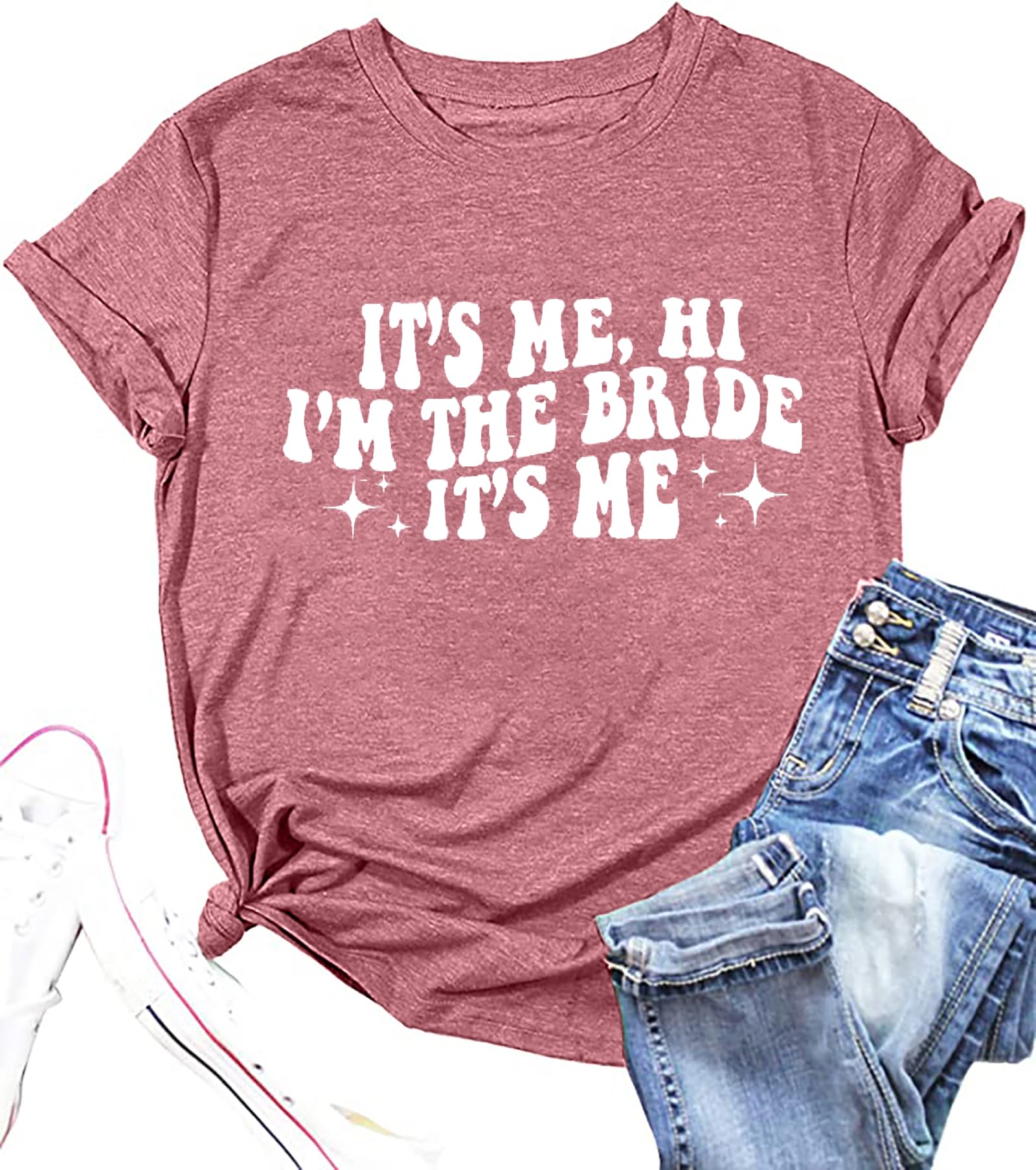 MOUSYABride Shirt Women It's ME Hi I'm The Bride It's Me T-Shirt Bachelorette Party Bride Tees Vacation Short Sleeve Top