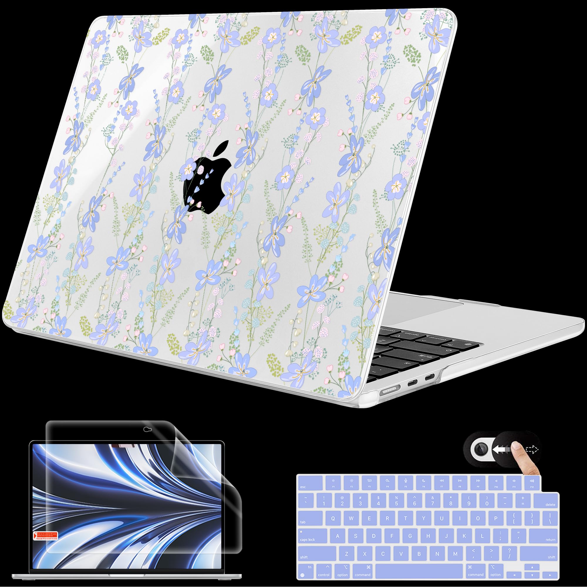Mektron for 2026 MacBook Air 13-inch M5 Laptop Case A3449 with 13.6-inch Liquid Retina Display Fits 2025 A3240 M4 2024 A3113 M3 2023 A2681 M2 Printed Shell for MacBook Air 13.6", Blue Floral C508