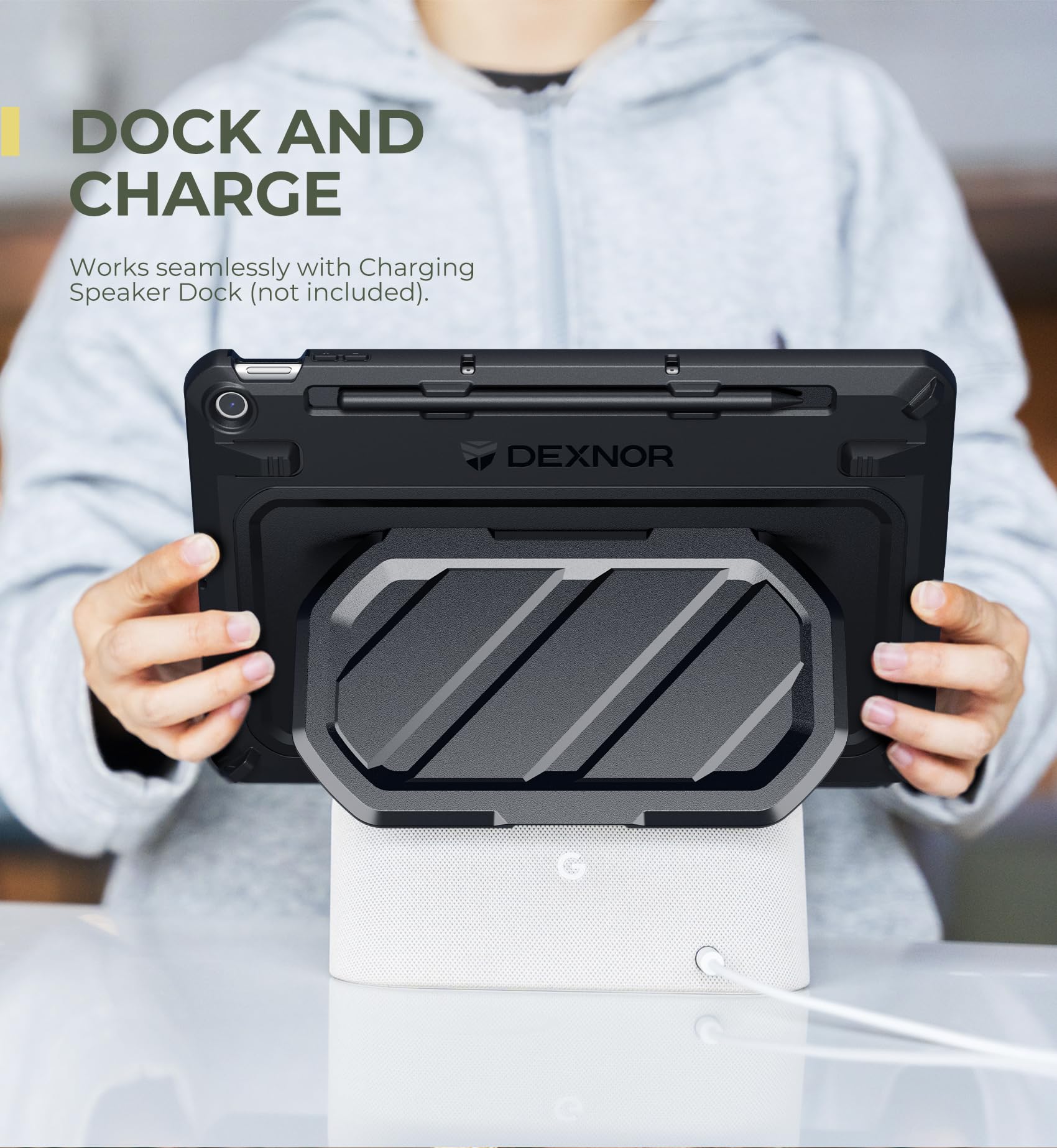 Dexnor Case for Google Pixel Tablet 11 Inch 2023 Release, [Built-in PET Screen Protector & Multi-Angle Kickstand] Heavy Duty Shockproof Full Body Cover, Compatible with Charging Speaker Dock - Black