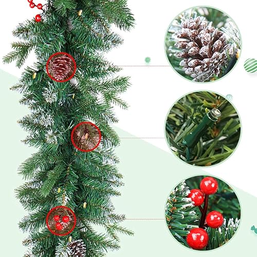 Miniatura 2 de Guirnalda de Navidad artificial preiluminada de 9 pies, decoración de Navidad para interiores y exteriores, guirnalda con temporizador que funciona