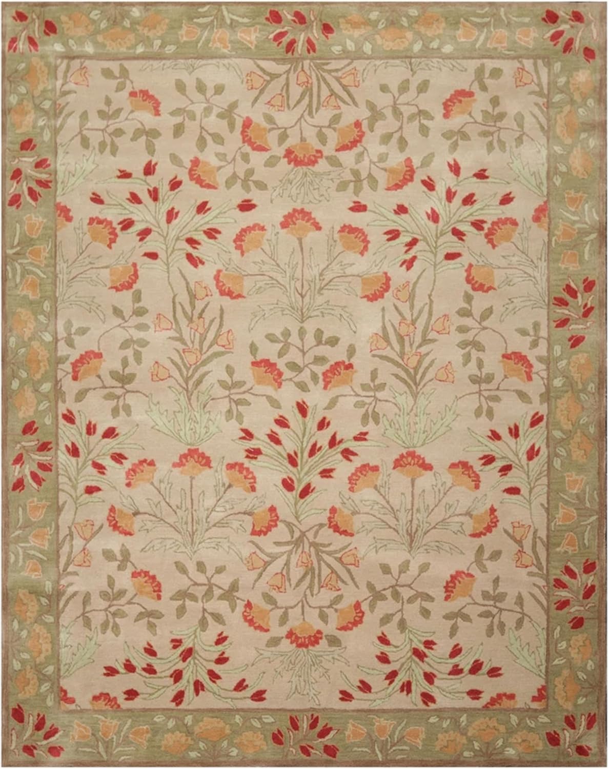 Handcrafted Floral Area Rug Adeline, Hand Tufted Wool with Cotton Backing, Multi Color Botanical Pattern, PB Rugs for Indoor Renovation and Restoration Quick Delivery (8x10 Ft)