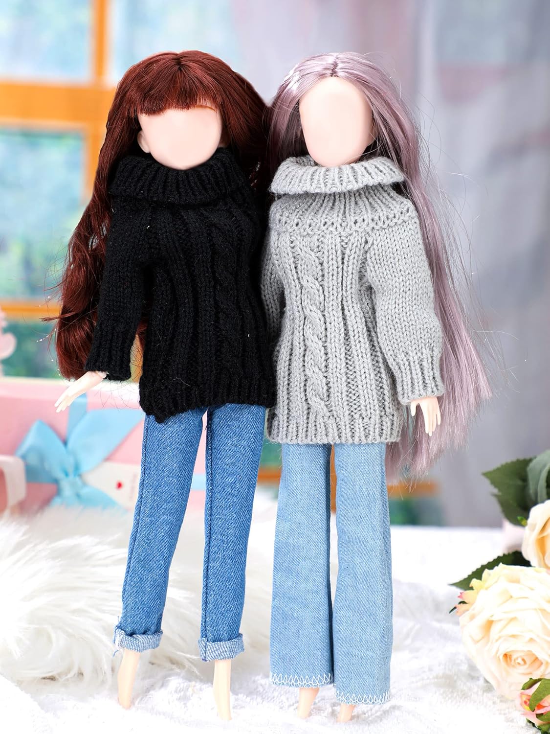 Bencailor 8 Pieces 11.5 Inch Winter Doll Clothes and Accessories Cotton Winter Sweaters Denim Pant Regular Outfit Clothing for 11.5 Inch Doll(Multi Color)