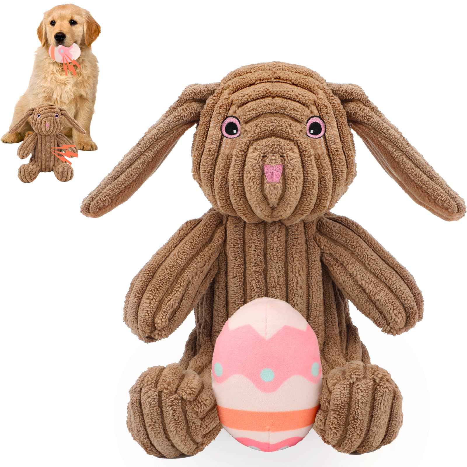 Œuf de Pâques en peluche pour chien rose, cadeau jouet couineur à mâcher chiot