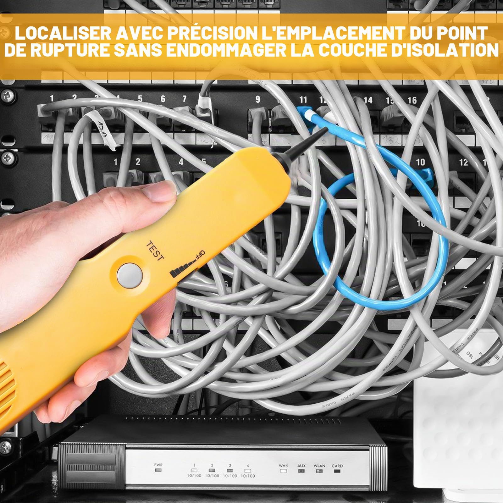 GBKDQQ Détecteur de câbles et générateur de son, traceur de câble, testeur de réseau multifonctionnel, testeur de câbles, localisateur de lignes et testeur de passage de ligne téléphonique RJ11