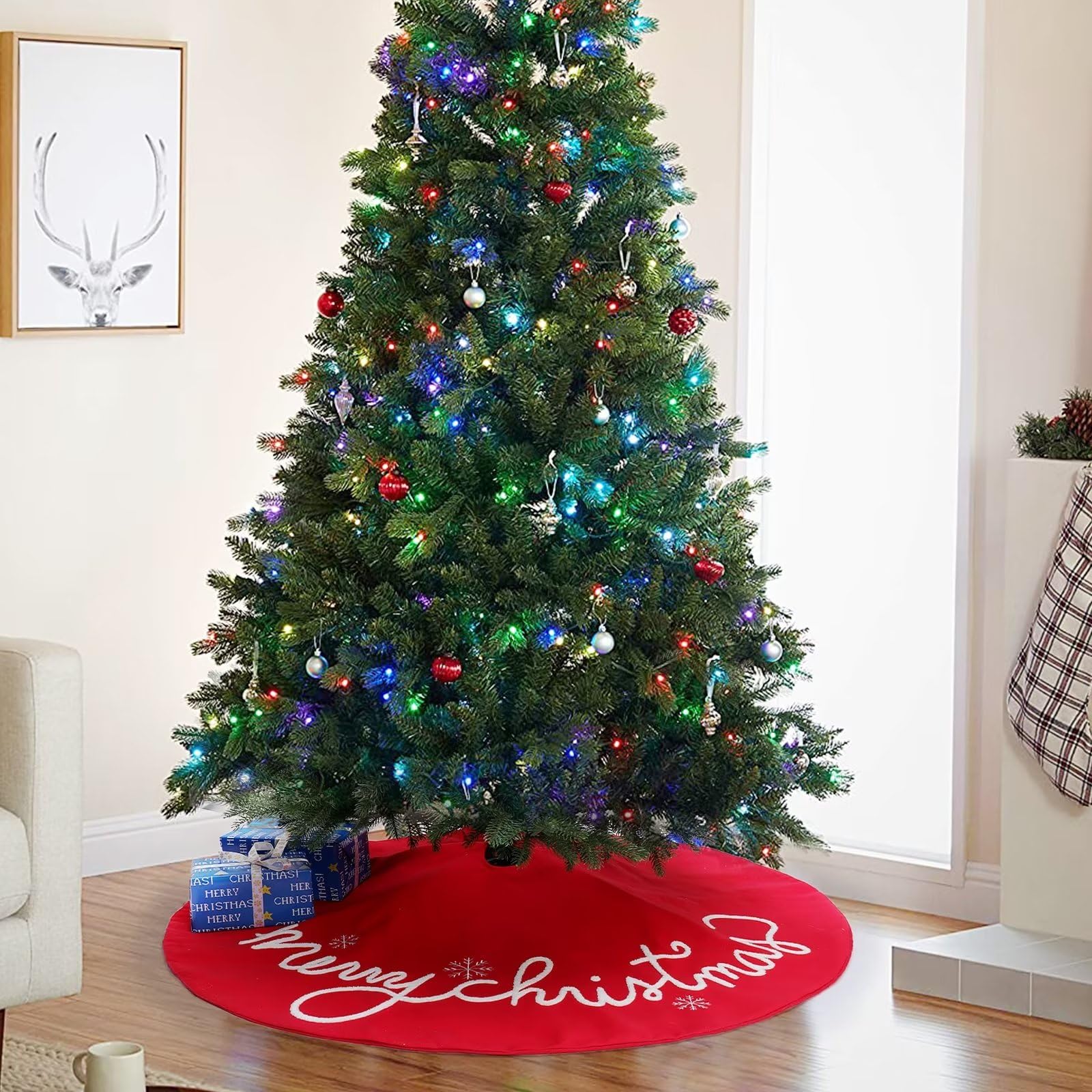 Rojo Falda De Arbol De Navidad, Felpa Cubre Pie Arbol Navidad, Grande