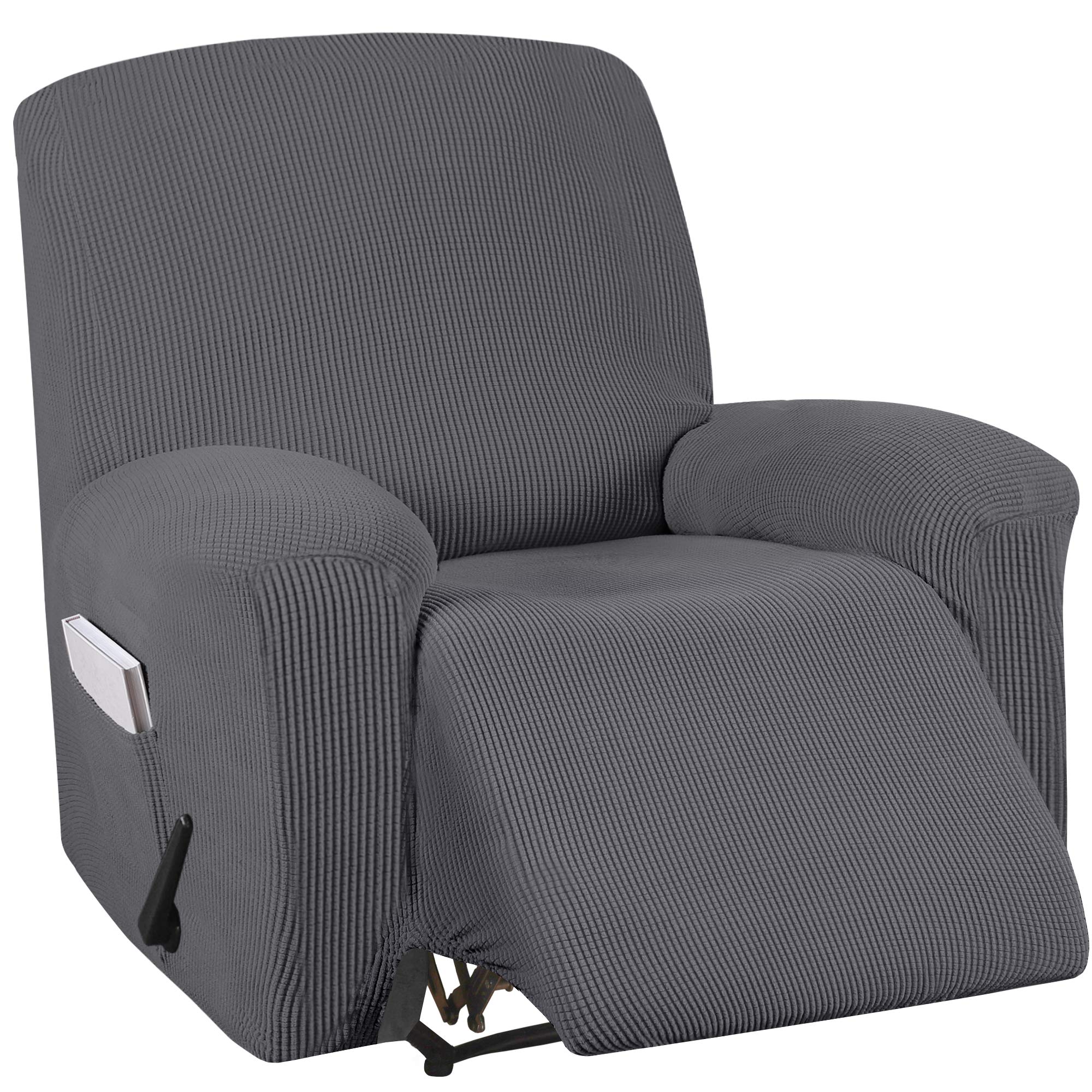 Turquoize Stretch Recliner Cover Recliner Chair Cover Recliner Slipcover 1-Piece Sofa Cover with Side Pocket Jacquard Sofa Furniture Cover/Protector Soft with Elastic Bottom, Charcoal Gray