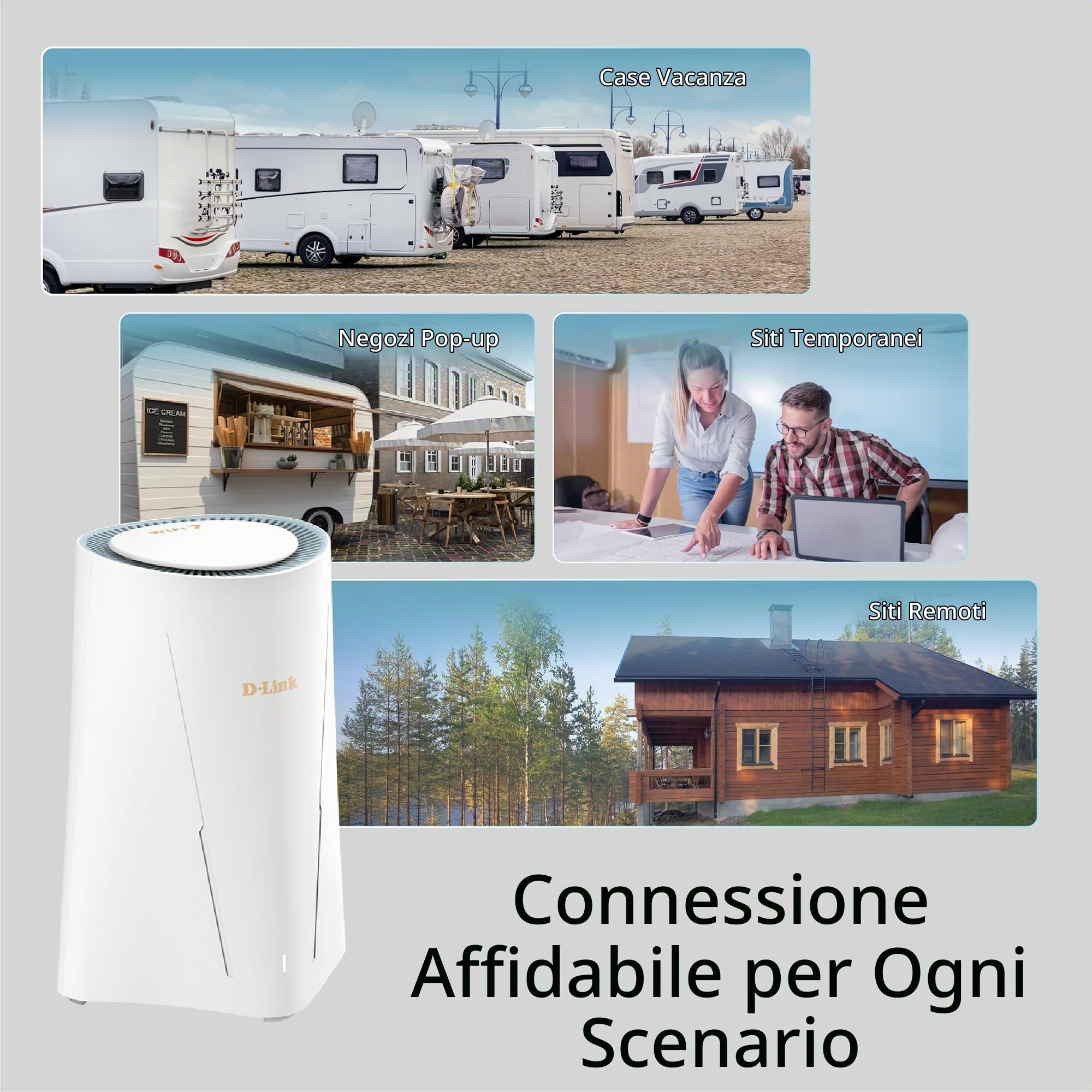 D-Link G572 Router 5G NR BE7200 Wi-Fi 7 – Ultra-veloce 5G 7,01 Gbps, Wi-Fi 7 7200 Mbps, Porta WAN 2.5G, Auto-WAN Failover, Supporto antenne TS-9, Configurazione semplice con app Falcon