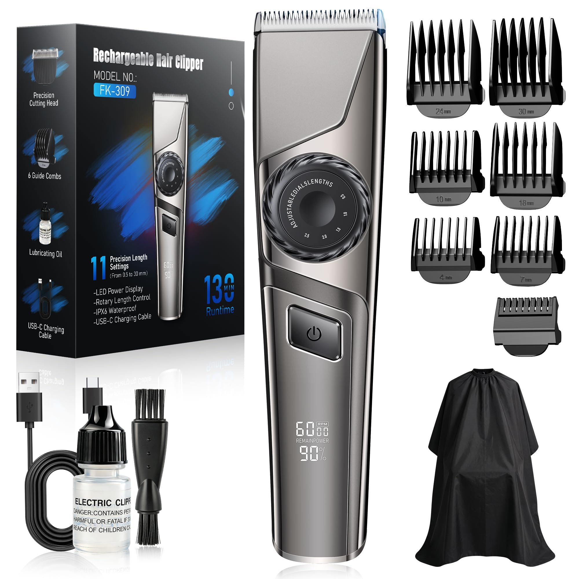 Haarschneidemaschine Profi, Haarschneider USB C-Ladung Trimmer Herren LED Anzeige, IPX6 Wasserdichte Präzisionstrimmer, <65 dB, Profi Barber Set für Herren zu Hause & Friseurladen USB C Kit