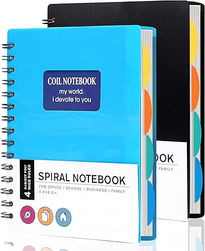 Paquete de 2 cuadernos en espiral de 5 asignaturas con divisores encuadernados en espiral, de 6.3 x 8.3 pulgadas, cuadernos forrados A5 para