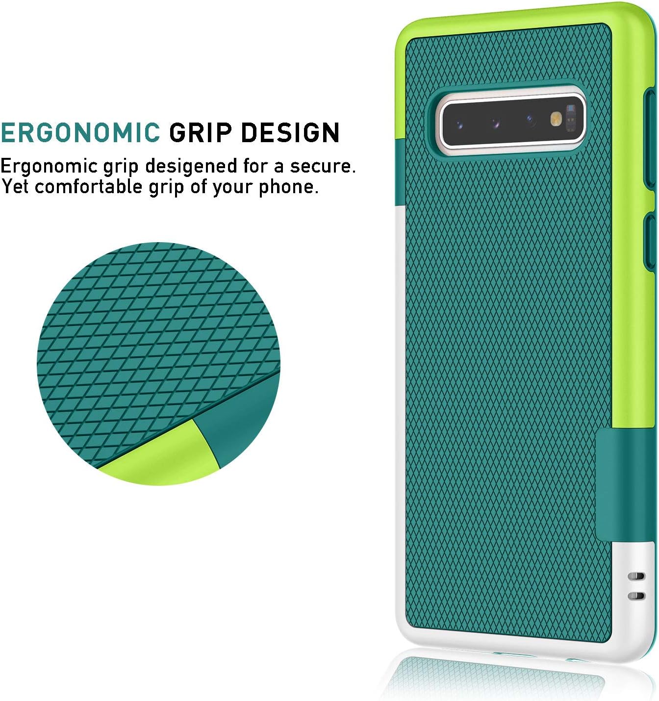 TILL for Galaxy S10 Plus Case, (TM) Ultra Slim 3 Color Hybrid Impact Anti-Slip Shockproof Soft TPU Hard PC Bumper Extra Front Raised Lip Case Cover for Samsung Galaxy S10 Plus G975U 6.4INCH [Green]