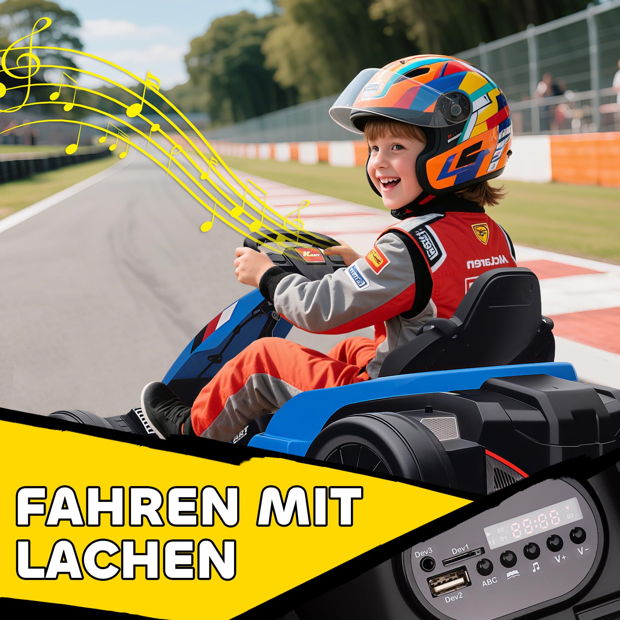 AIYAPLAY Kinder Elektro Gokart 24 V 6-18km/h Drift Kart mit 2 Motorn, Driftmodus, Verstellbarer Sitz, Go Kart mit MP3 Musik, USB-Anschluss, Sanft Start Kinderfahrzeug für 6-12 Jahre Blau