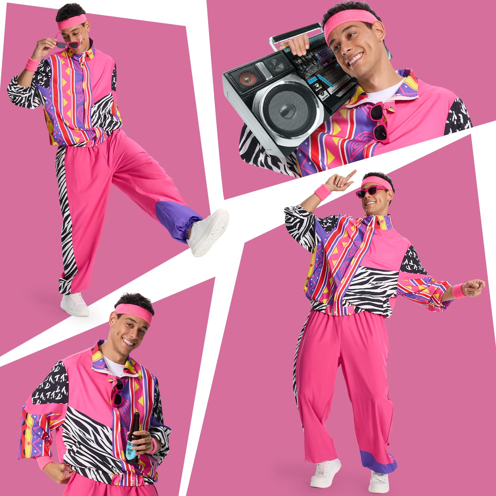 Ulikey Anni 80 90 Vestiti Donna Uomo, Abbigliamento Anni '80 e '90, Costume Anni '80 e '90 Felpa e Pantaloni con Cerchietto Bracciali Occhiali per Vestito Carnevale Cosplay