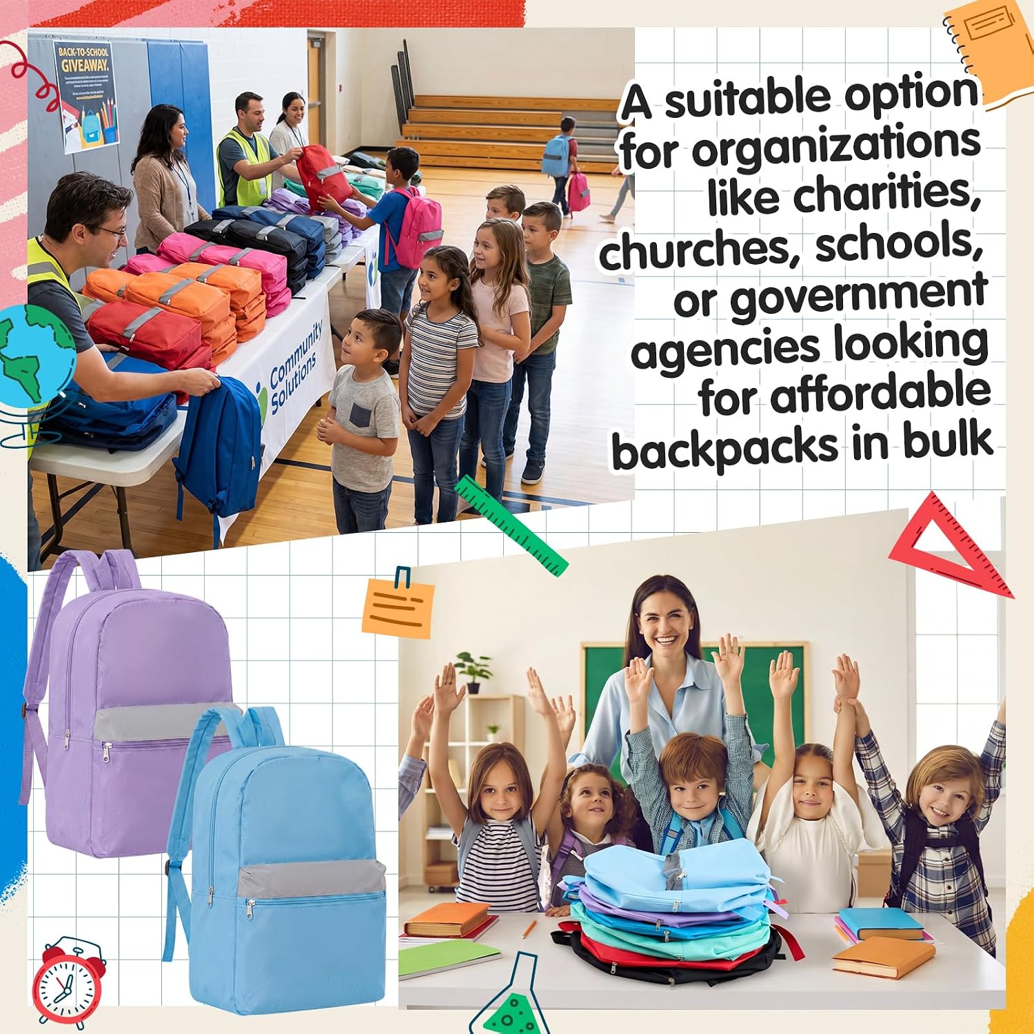 12 Pack 17 Inch School Backpacks for Kids Backpack Bulk Assorted Bookbag for Elementary Middle High School Student Donation Supplies (Reflective Color) thumbnail