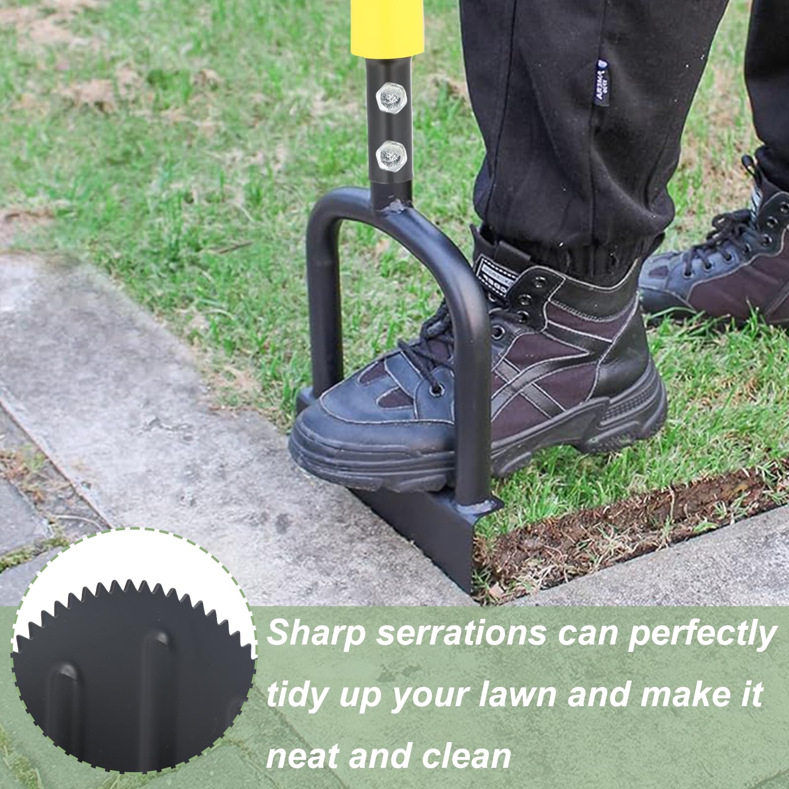 Cortabordes de césped con dientes de sierra, Cuchillo de mango largo para bordes de césped, Cortabordes semicircular con ajuste de altura, Herramienta de jardinería para el cuidado preciso de los bord