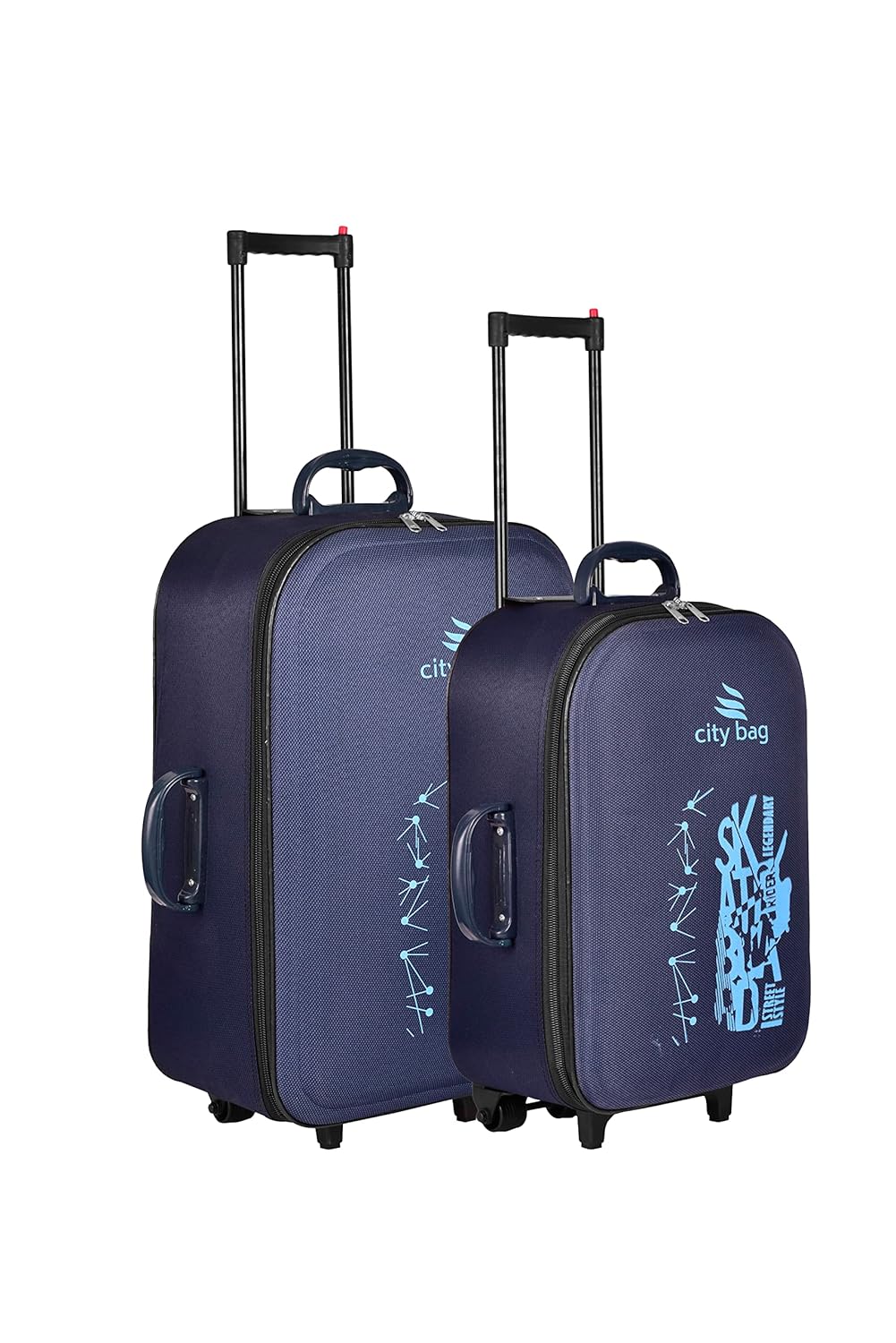 CITY BAG Polyester Hard Shell 2 Spinner Wheels Printed Trolley Bags Set of 2 (20 inch Cabin and 24 inch Check in) (Blue)
