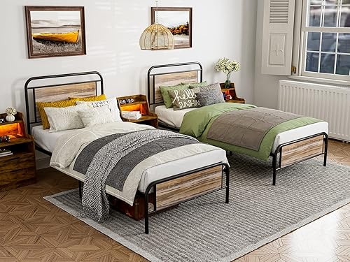 Miniatura 9 de IKIFLY Base de cama de metal individual XL estribo de madera industrial base de colchón con almacenamiento debajo de la cama soporte de listones de