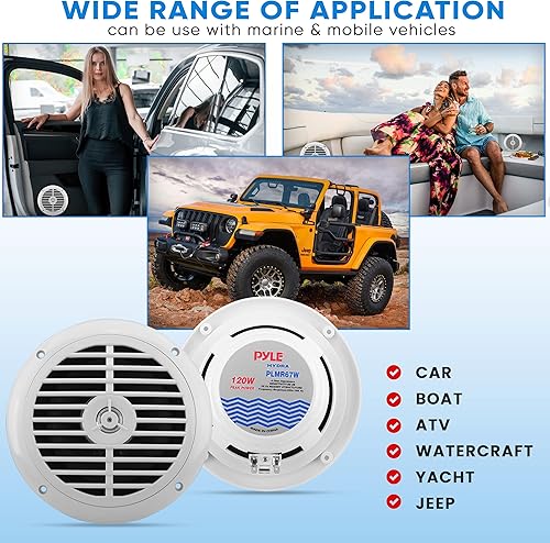 Miniatura 5 de Pyle Dual parlante marino de 6.5 pulgadas, impermeable, con sonido estéreo de rango completo, 120 W, color negro, (2 unidades), TheDeepDiscount,