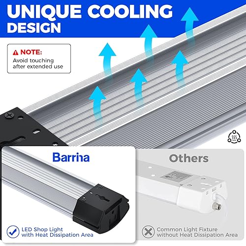 Miniatura 9 de Barrina BS84 - Luces LED para taller de 4 pies, 84 W, 10000 lúmenes, 6500 K, lámpara enlazable para garaje, sótano, montaje colgante o empotrado,