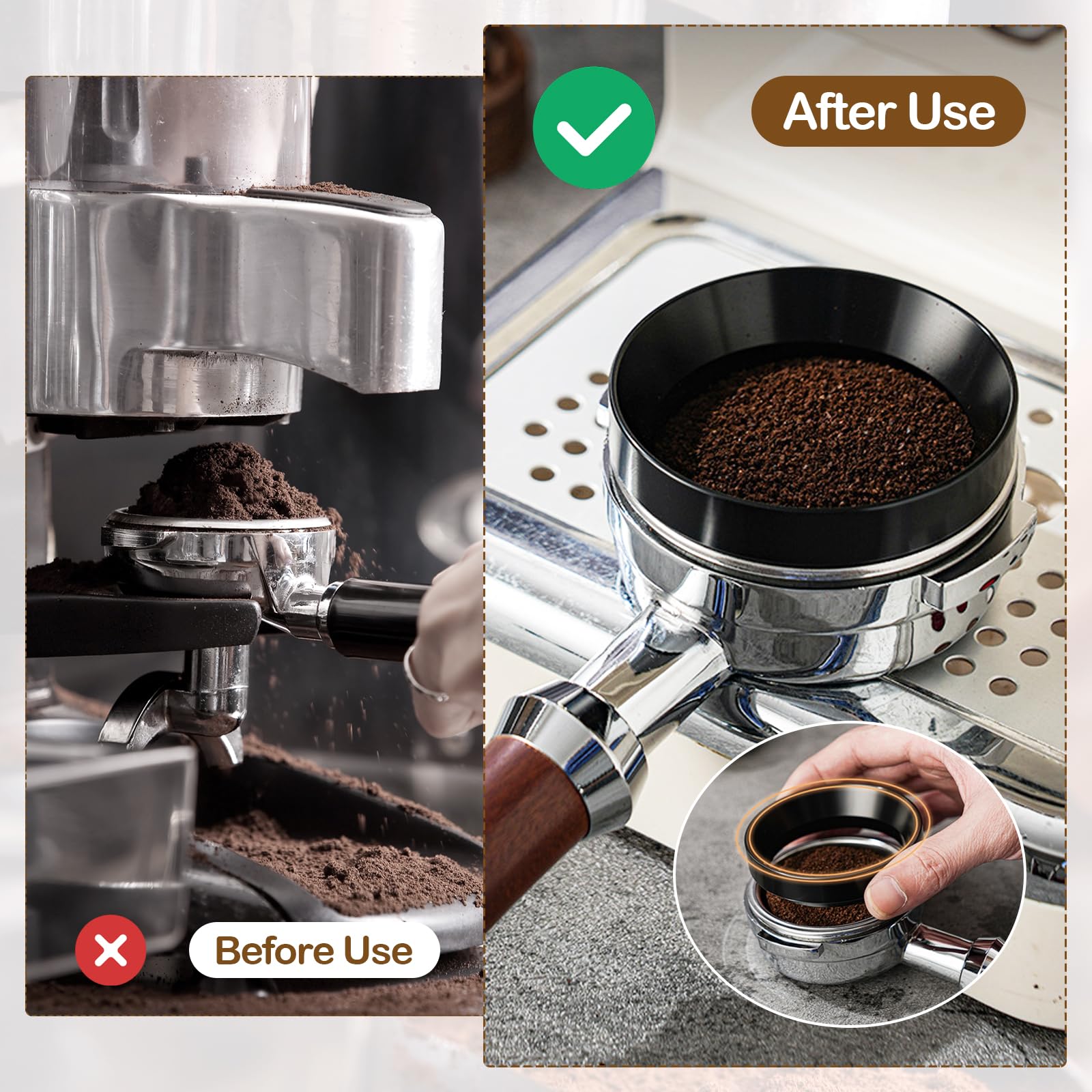 Set di 6 tamper per caffè, in acciaio inox da 51 mm, per macchine portafiltro, accessori barista con anello dosatore, distributore di caffè, tappetino antiscivolo e base per tamper