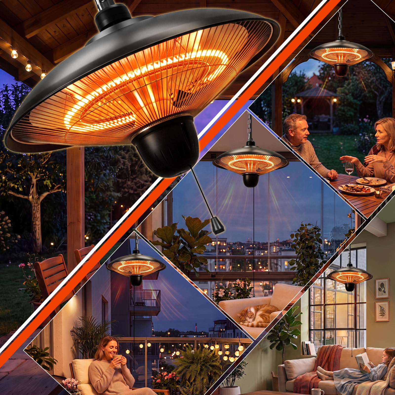 Set di 2 stufe da esterni da 1800 W, sospese, colore nero | 2 stufe elettriche sospese con 3 livelli di calore, ideali per terrazze, balconi e ambienti esterni coperti