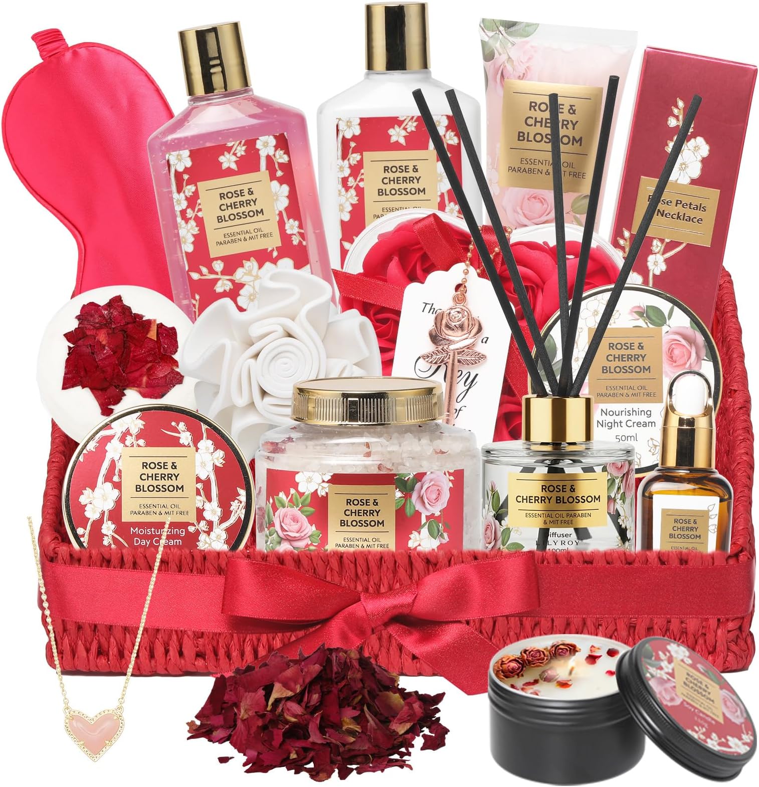 - 25Pcs Mothers Day Gift Basket for Women, Gifts for Women - Luxurious Rose Bath and Body Spa Gift Basket for Women, Skin Care Set for Women | Spa Kit, Gifts Set for Birthday, Christmas, Valentines Day