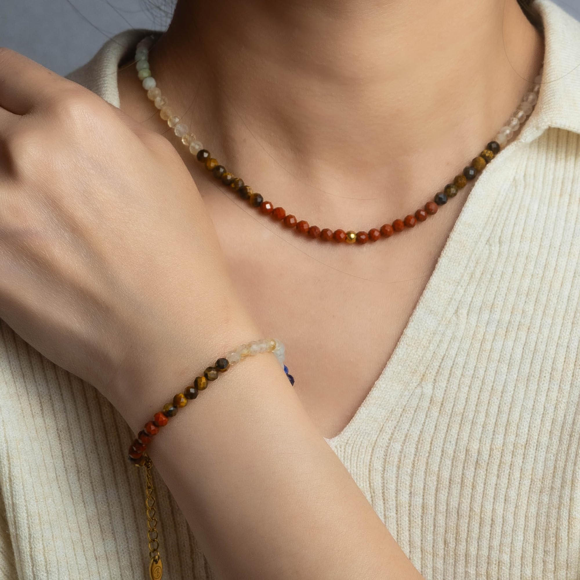 BERGERLIN 7 Chakra Naturstein Perlenkette Damen Herren, bunt, vergoldet | Jeder Naturstein in Deutschland geprüft & zertifiziert, inkl. offiziellem Echtheitszertifikat.