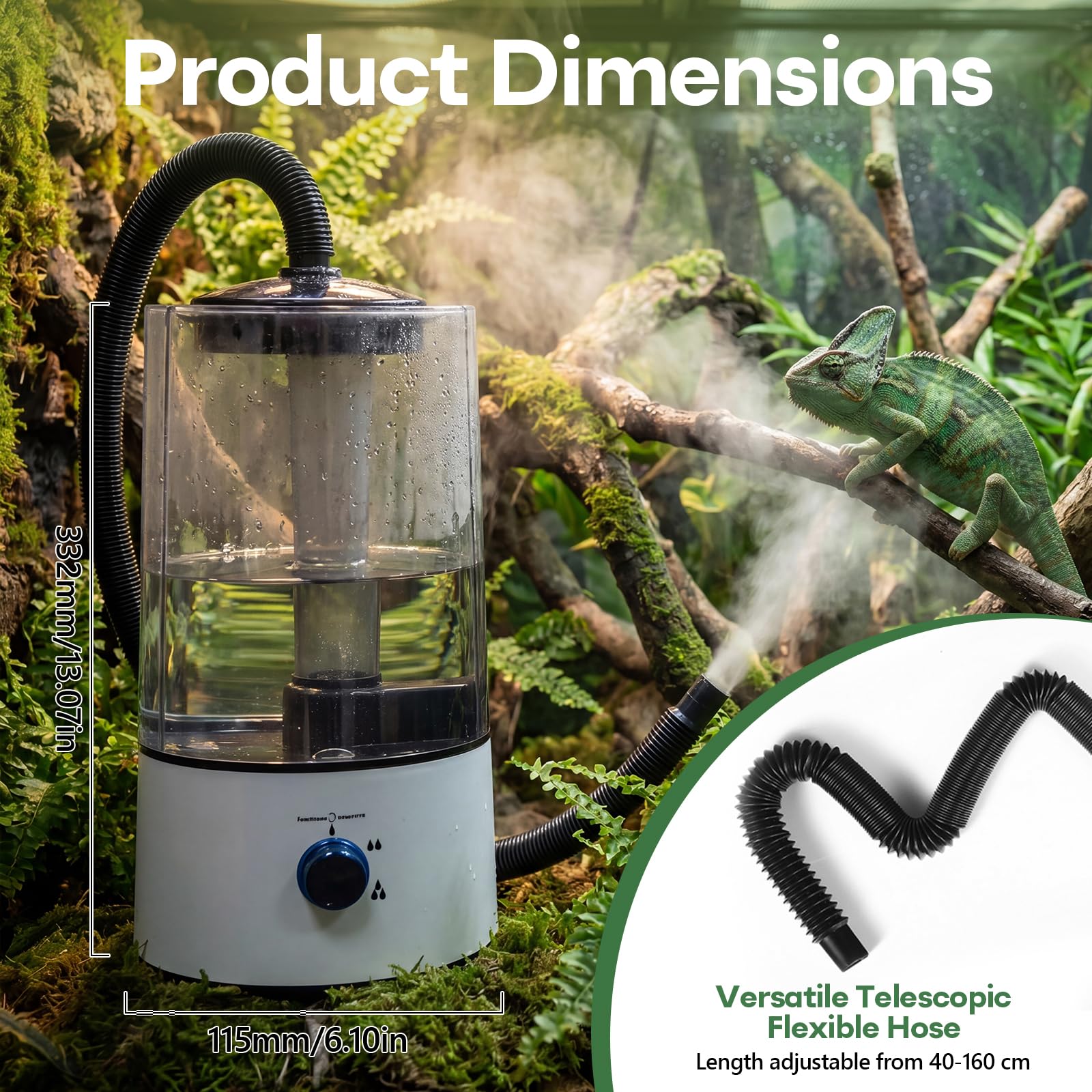 Reptilien Luftbefeuchter,Terrarium Vernebler 4L,smart reptile humidifier reptilien luftbefeuchter Dreistufige Sprühgrößeneinstellung, Terrarium Luftbefeuchter für Eine Vielzahl von Reptilien