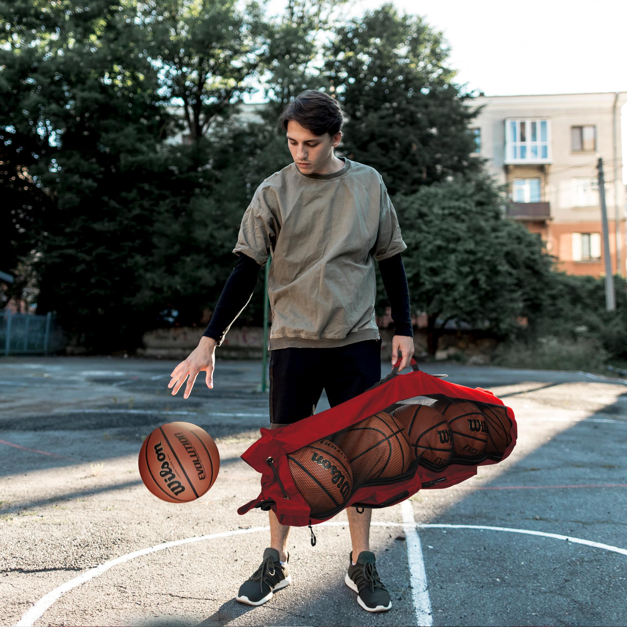 Fitdom Strapazierfähige XL-Basketballtasche mit Schultergurt, für Trainer mit 2 Fronttaschen für Coaching und Sportzubehör Dieser Teamschlauchträger kann bis zu 5 Basketbälle verstauen