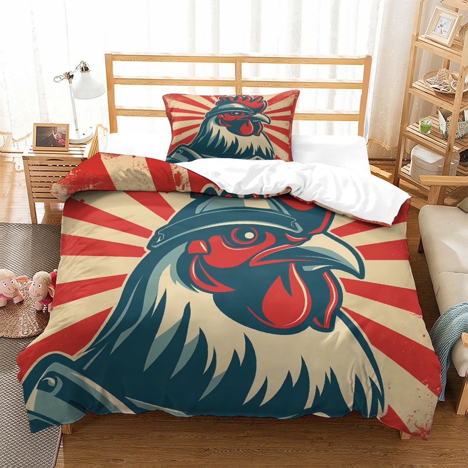 P1s9u7w5y Gallic Rooster-9 Graphic Rooster 3D Printed Duvet Cover Set 3Pcs Microfiber Chicken Bedding Set Single（135X200cm）