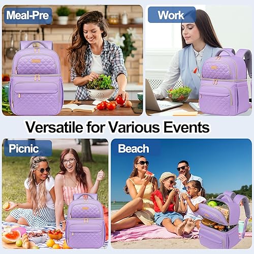 Miniatura 8 de Mochila de almuerzo aislada, bolsa de almuerzo para mujer, lonchera de dos pisos, bolsa de almuerzo a prueba de fugas, lonchera grande, bolsa de