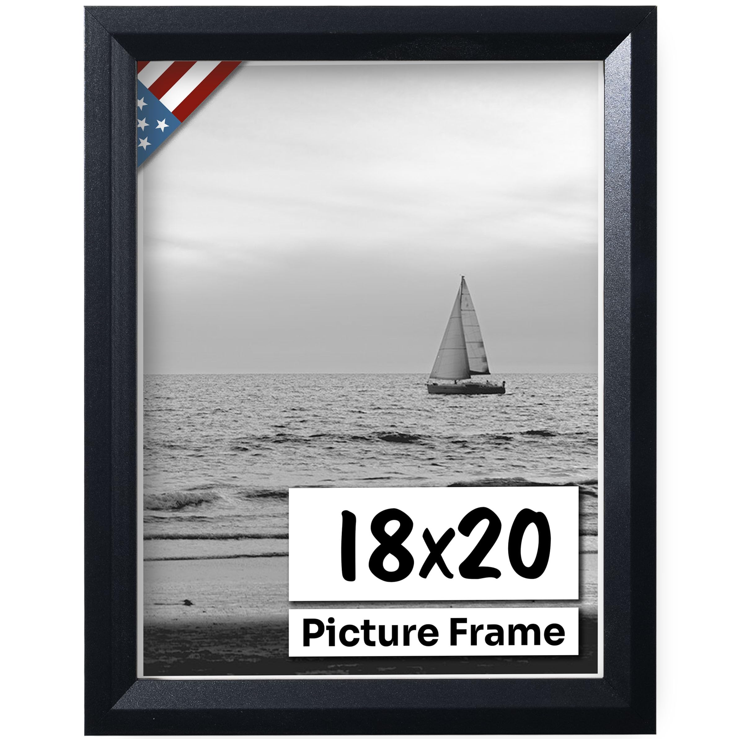 Black 18x20 Picture Frame Beveled .84" Inch Wide - Black Wall Decor Handmade Solid Wood Frames with Preinstalled Hangers and UV Blocking Plexiglass 20x18 Frame