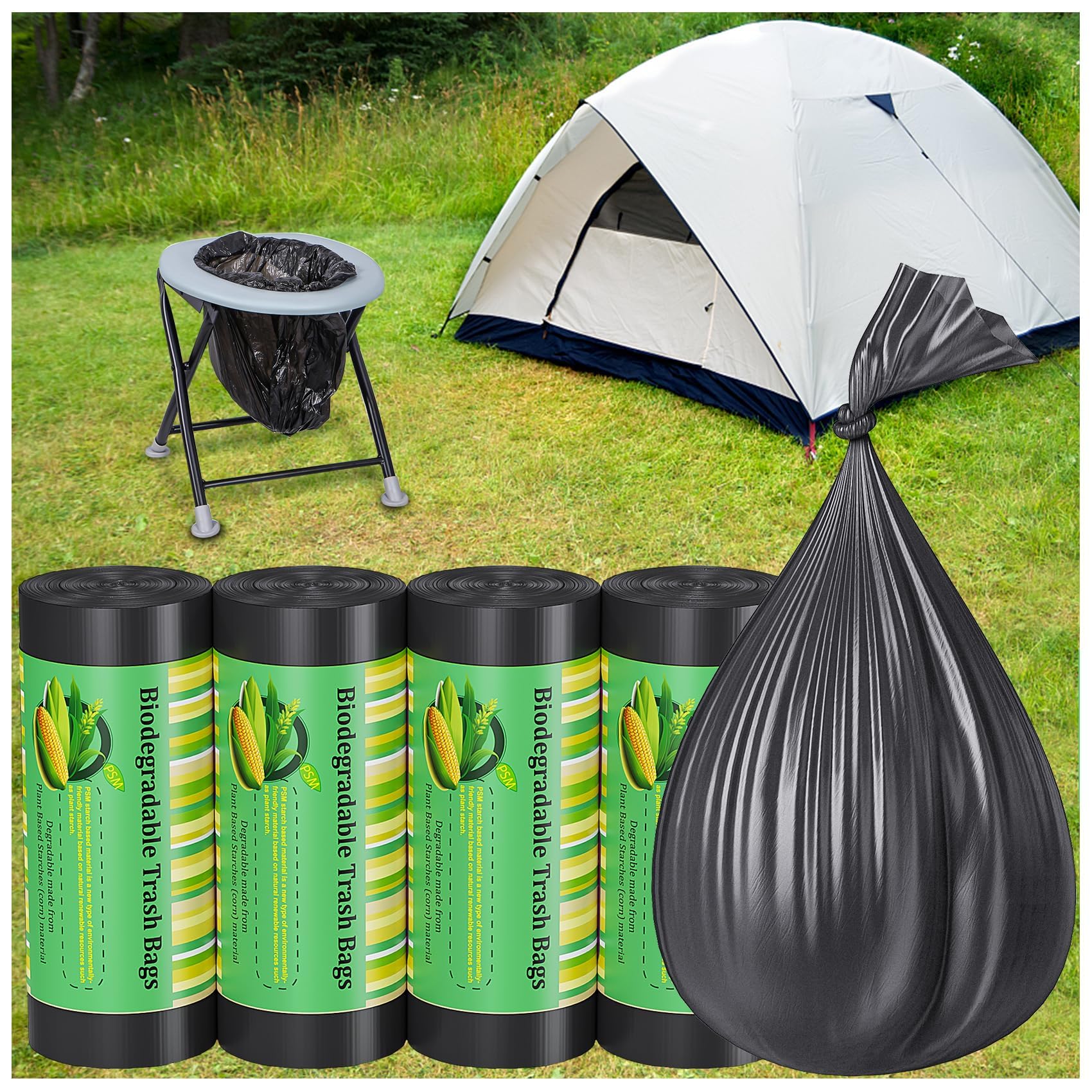 120 Portable Camping Toilet Bags, 8 Gallon Emergency Camp Potty Poop Bags for Adults, Thickened Trash Waste Bags for 5 Gallon Bucket Toilet Seat Camping Trash Can Outdoor