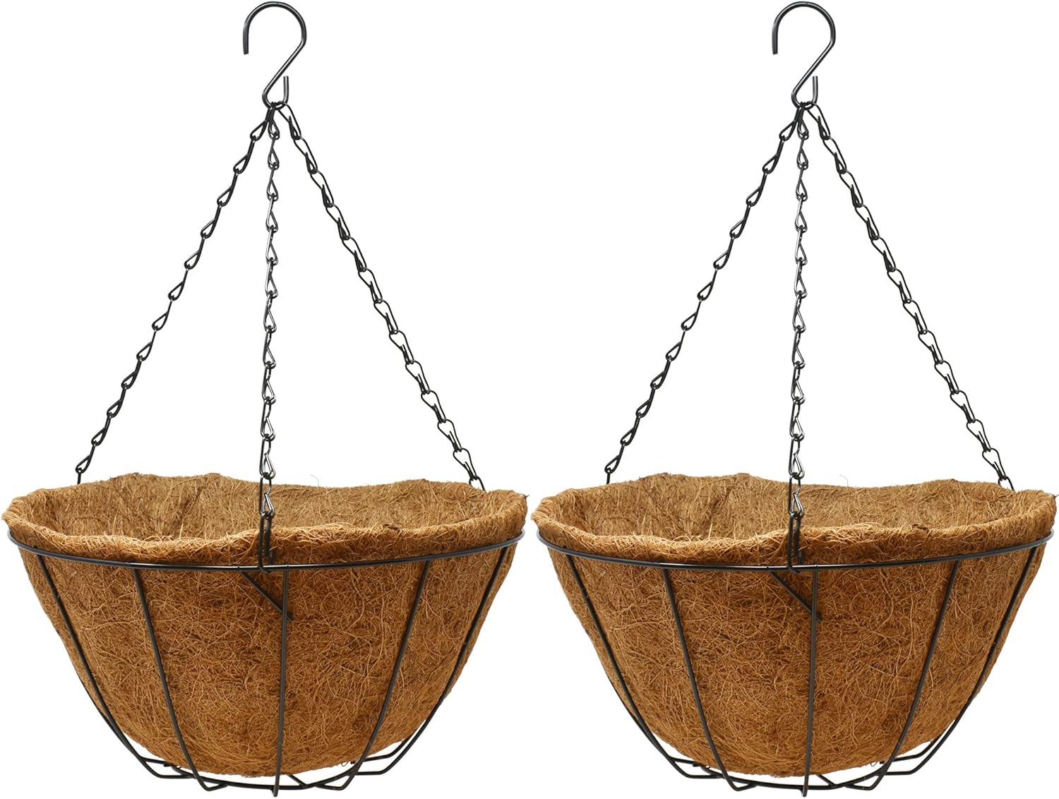 Lebensfrohh Set of 2 Black Wire Hanging Planter Basket with Coco Coir
