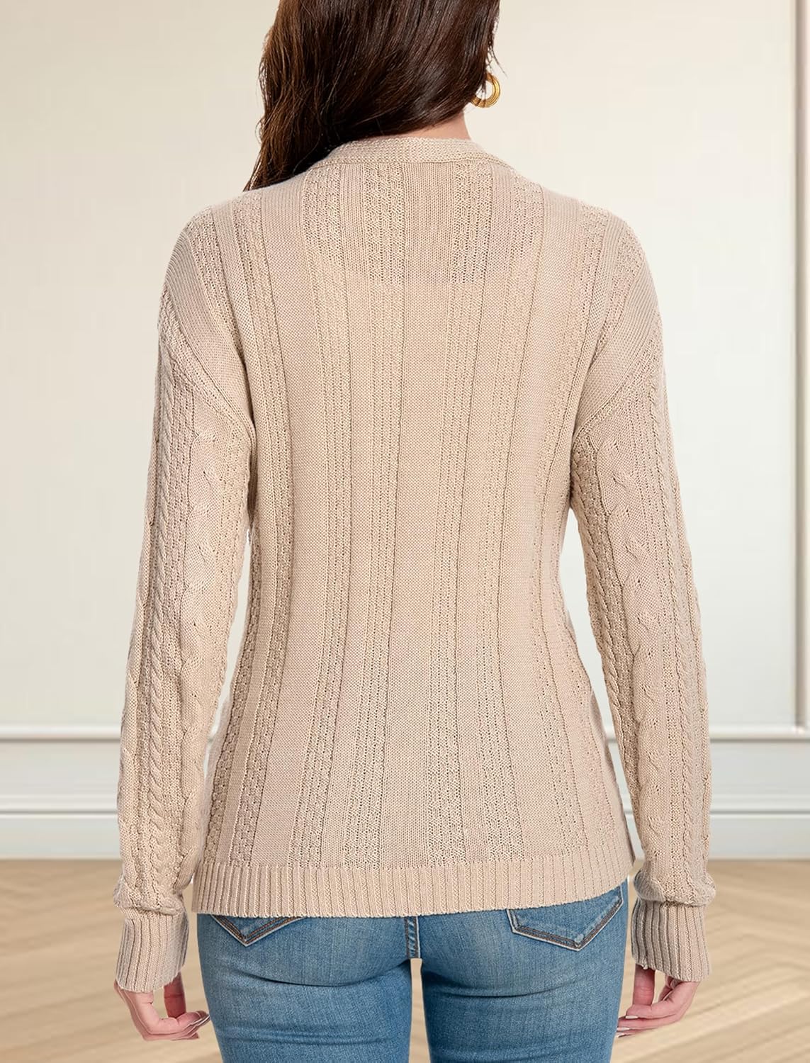 Women's Long Sleeve Cardigan Sweaters Tie Front Chunky Rib Knit Shrug Cardigan Bow V Neck Trendy Fall Coats Outerwear - Image 5