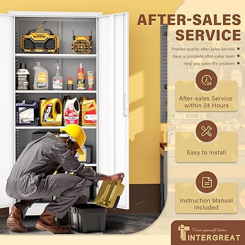 Vista 15 de INTERGREAT Armario de almacenamiento de metal, armarios de acero con cerradura de 72 pulgadas de alto con puertas de bloqueo, armario de Gris blanco