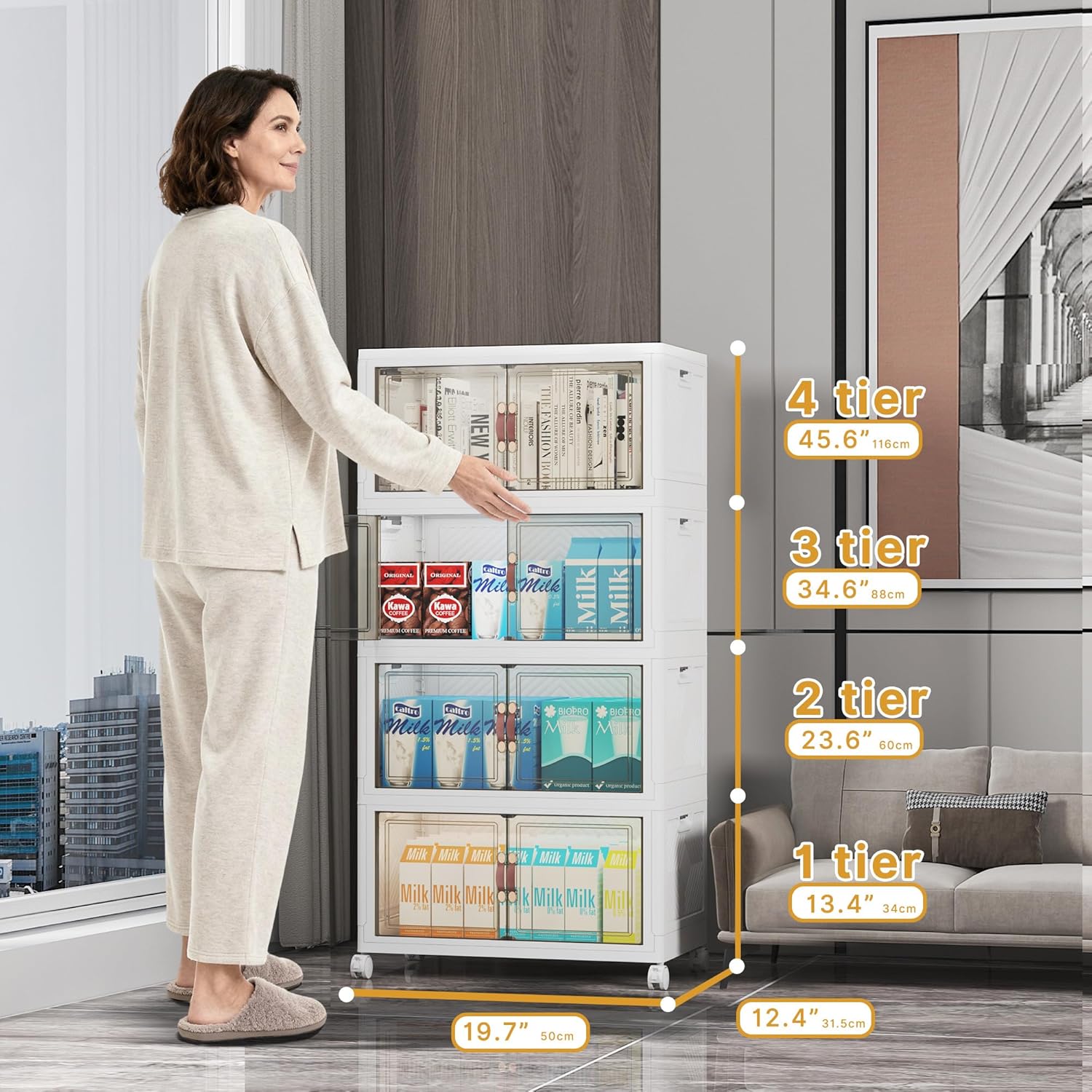 UAMFURI Stackable Storage Bins with Lids, 208QT Closet Organizers and Storage with Doors and Wheels, Extra Large Storage Cabinet, Collapsible Plastic Drawers for Bedroom Dorm Office Garage