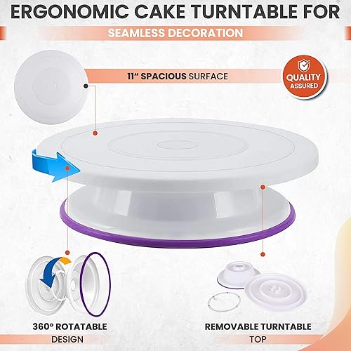 Miniatura 4 de RFAQK Juego de 35 platos giratorios y niveladores para tartas con almohadilla antideslizante, 7 puntas de glaseado y 20 bolsas, espátula recta y