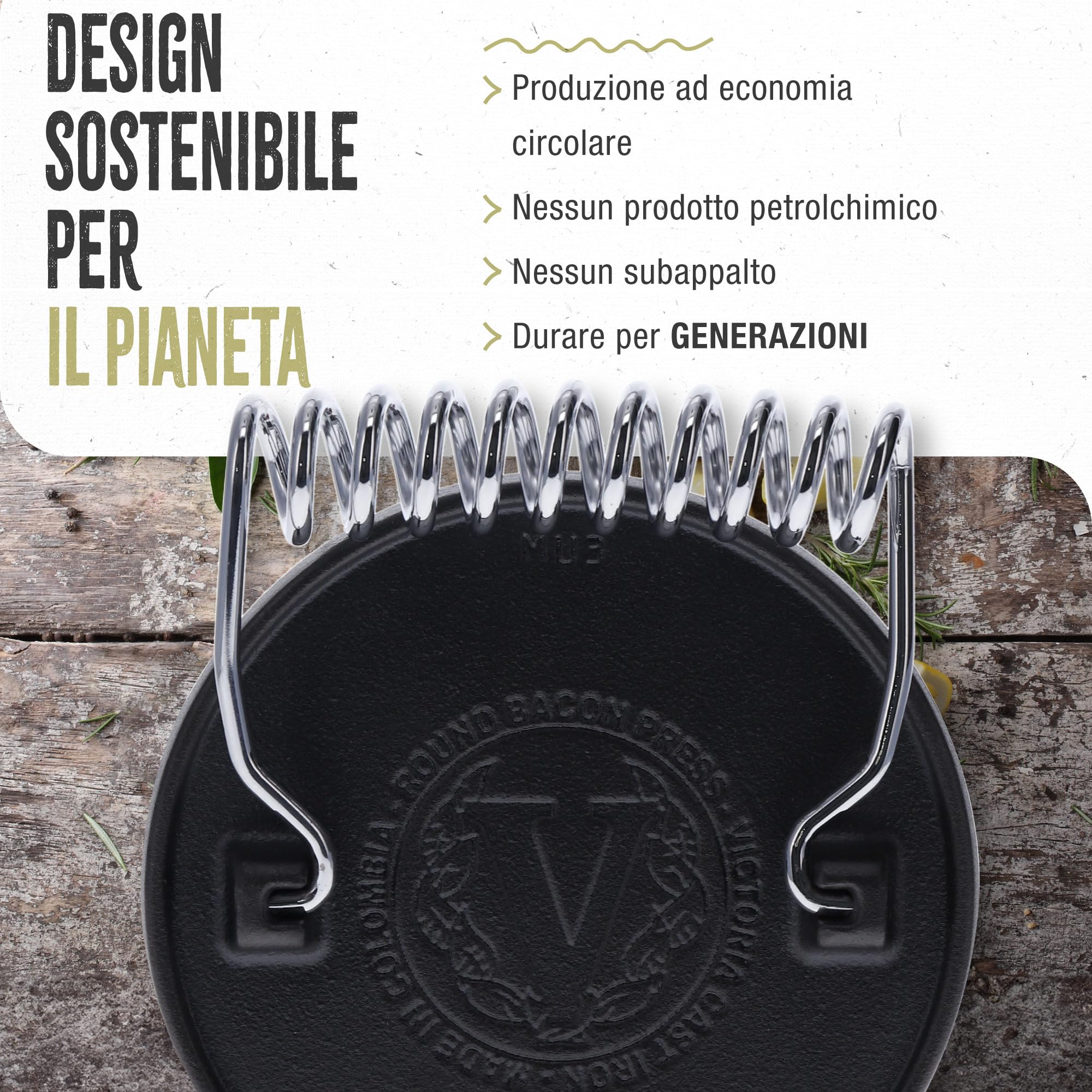 VICTORIA Smash Burger Press, Pressa per Hamburger in Ghisa Stagionata 16,5 cm per Carne da Barbecue, Manico Resistente al Calore, Senza PTFE