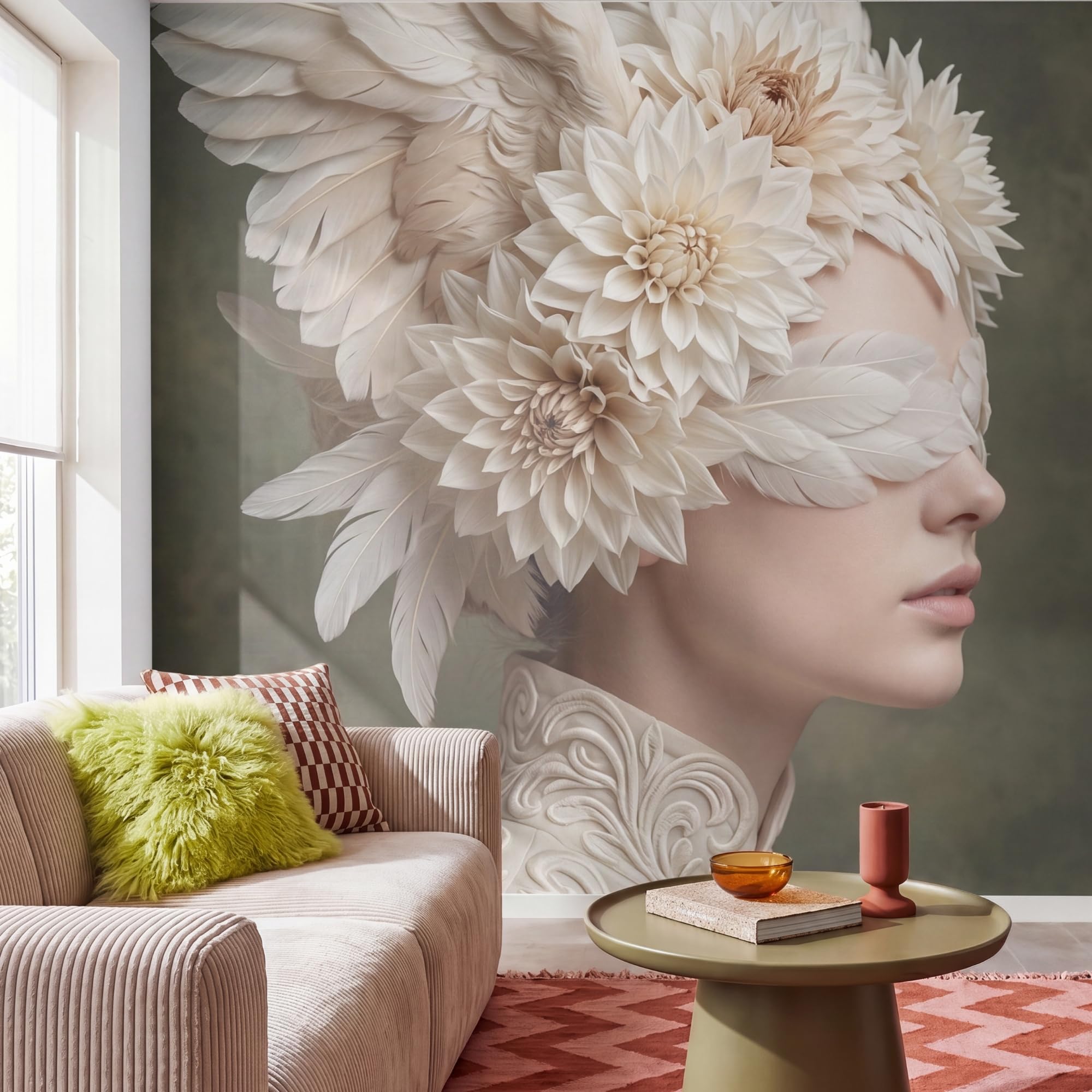Papel Pintado Vinilico 300x300 cm Primera Calidad Papeles Pintados De Pared Pour Salon Dormitorio Decorativo Wallpaper Cocina Alas - Mujer - Blanco