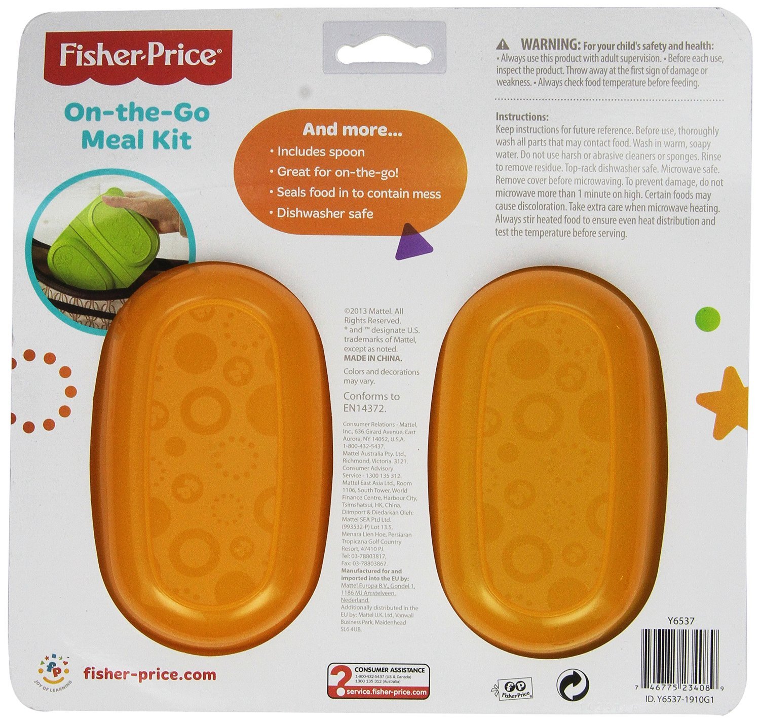 Fisher Price Kit repas de voyage pour bébé avec couvercle à fermeture à pression – Assiette de pique-nique, bol et collation