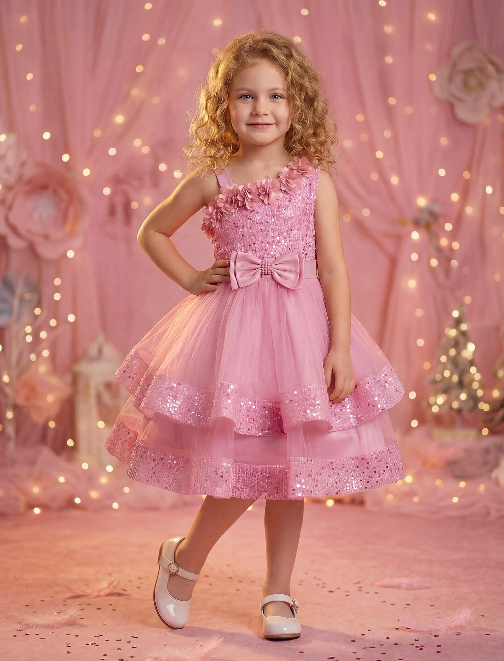 ABEHIK Mädchen-Poncho-Tüllkleider für Party, Blumenmädchen, Sommer, Pailletten, ärmelloses Kleid, Babygirl, Geburtstag, Hochzeitskleid