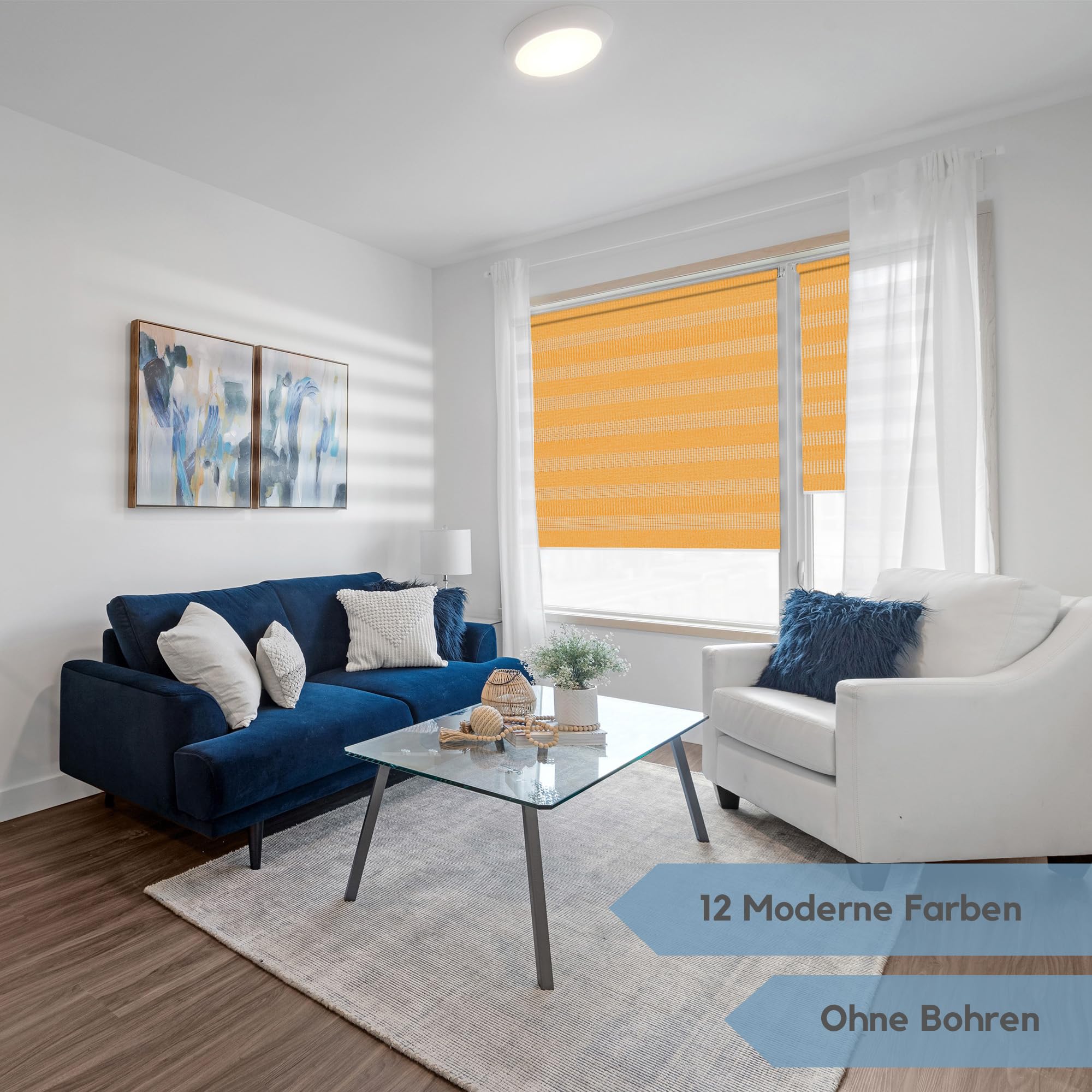 Premium Rollos für Fenster Ohne Bohren I Doppelrollo Klemmfix Ohne Bohren I Fenster Rollos für Innen I Rollo 60x150cm - Sonnig
