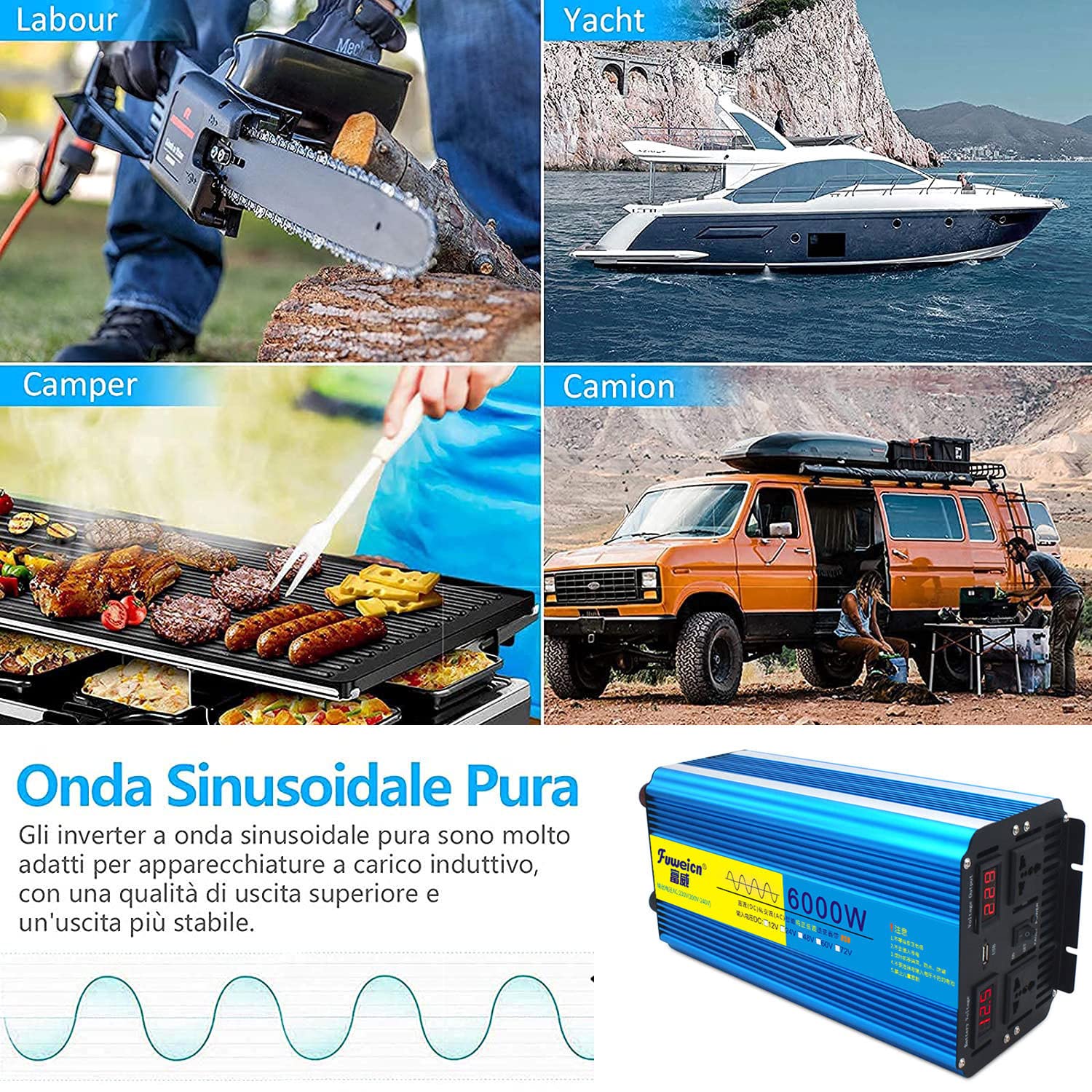 3000 W 4000 W 5000 W 6000 W 8000 W Przetwornica czystej fali sinusoidalnej DC 12 V/24 V na AC 110 V/220 V z pilotem i wyświetlaczem LCD do samochodów kempingowych, ciężarówek, łodzi, kempingów, gosp